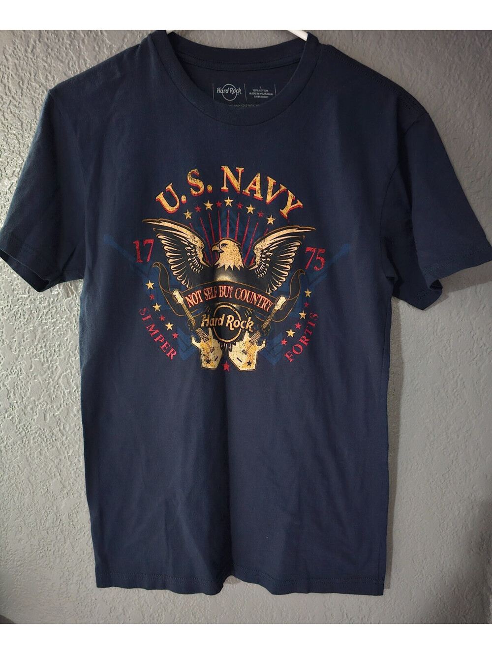 Men's Hard Rock U.S. Navy Not Self But Country Size Small Blue Guitars Eagle